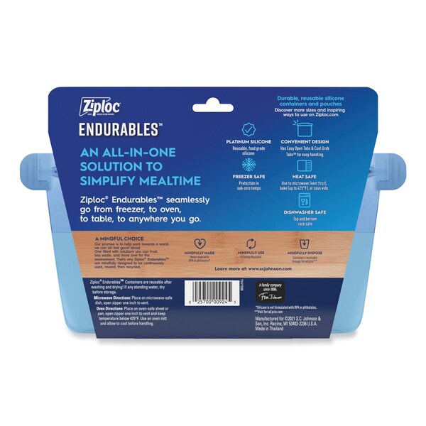 Ziploc Endurables Resusable Silicone Container, 4 Cups, 5.4 x 4.5 x 8.4, Clear, 3PK - 339969