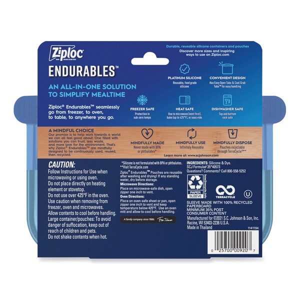 Ziploc Endurables Silicone Pouches, 1 Cup, 7.4 x 5.9, Clear, 8PK - 339965
