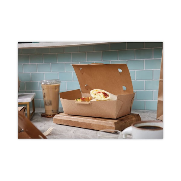 Pactiv Evergreen EarthChoice Tamper Evident OneBox Paper Box, 9.04 x 4.85 x 2.75, Kraft, PK162, 162PK - NOB04SKECTE