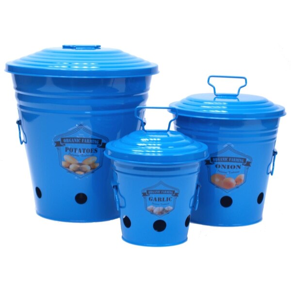 Houston International Trading Enameled Galvanized Kitchen Storage Containers, Blue - 6516E S.3 B