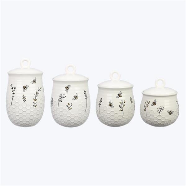 Youngs 9.75 in. Honey Bee Ceramic Canister, Assorted Style - Set of 4 - 11440