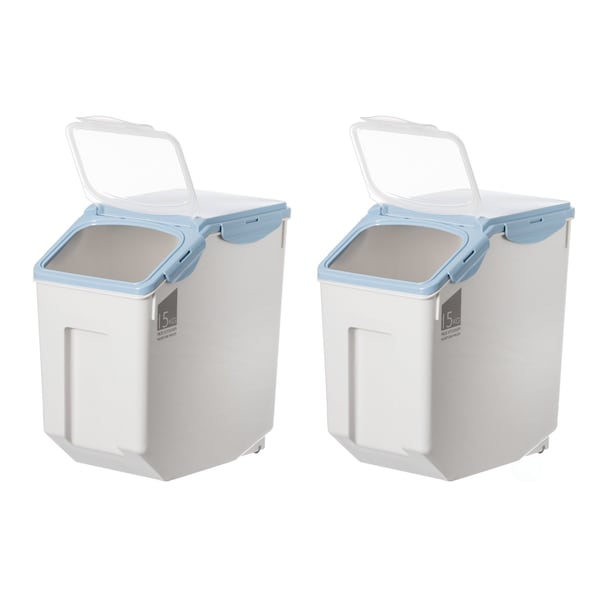 Basicwise White Plastic Storage Food Holder Containers, with a Measuring Cup and Wheels, Large, PK 2 - QI004138L.2