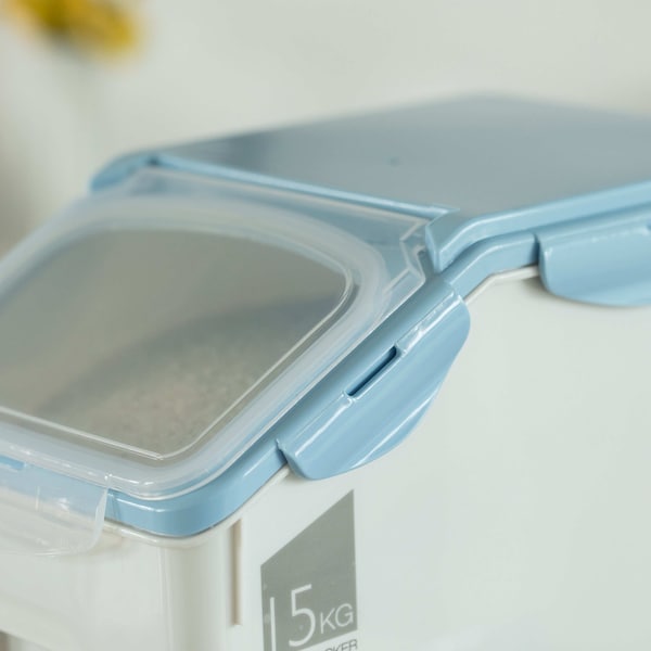 Basicwise White Plastic Storage Food Holder Containers, with a Measuring Cup and Wheels, Large, PK 2 - QI004138L.2