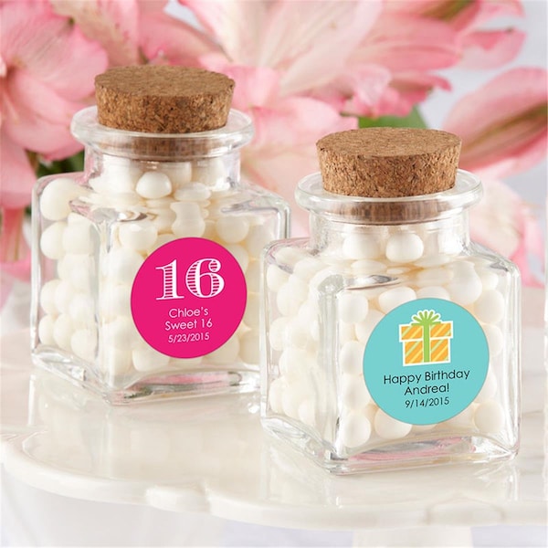 Kate Aspen Personalized Petite Treat Square Glass Favor Jar - Birthday, Set of 12 - 27084NA-BD