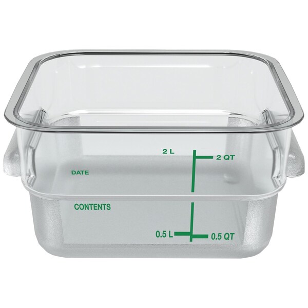 Carlisle Foodservice Squares Polycarbonate Food Storage Container, 2 qt, 7.13 x 7.13 x 3.8, Clear, Plastic - 1195007