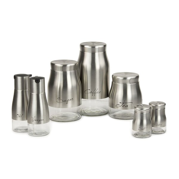 Home Basics 3 Piece Stainless Steel Canister Set with SeeThrough Glass Base, Silver - CS44337