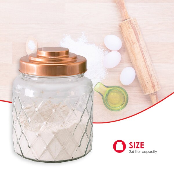 Home Basics Home Basics Small 2.6 Lt Textured Glass Jar With Gleaming Copper Top - ZOR96126