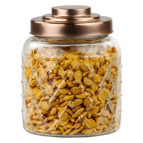 Home Basics Home Basics Small 2.6 Lt Textured Glass Jar With Gleaming Copper Top - ZOR96126