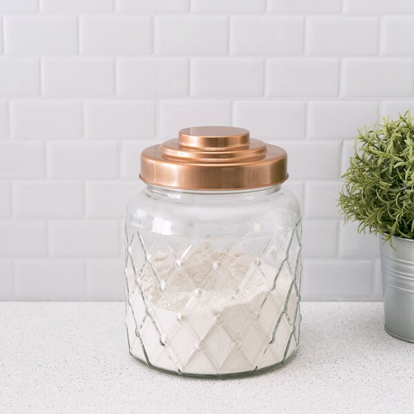 Home Basics Home Basics Small 2.6 Lt Textured Glass Jar With Gleaming Copper Top - ZOR96126