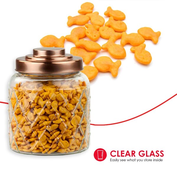 Home Basics Home Basics Small 2.6 Lt Textured Glass Jar With Gleaming Copper Top - ZOR96126