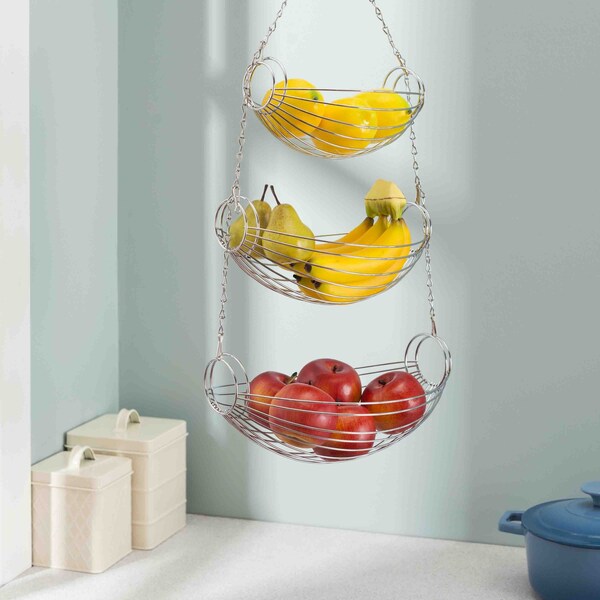 Hds Trading 3 Tier Wire Hanging Oval Fruit Basket, Black - ZOR95930