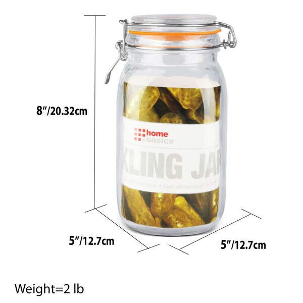 Home Basics Home Basics 47 oz. Glass Pickling Jar with Wire Bail Lid and Rubber Seal Gasket - ZOR96127
