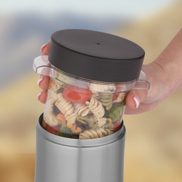 Thermos Stainless Steel Food Jar w/Micro Container, 12oz., Stainless Steel/Black - TS3200TRI6
