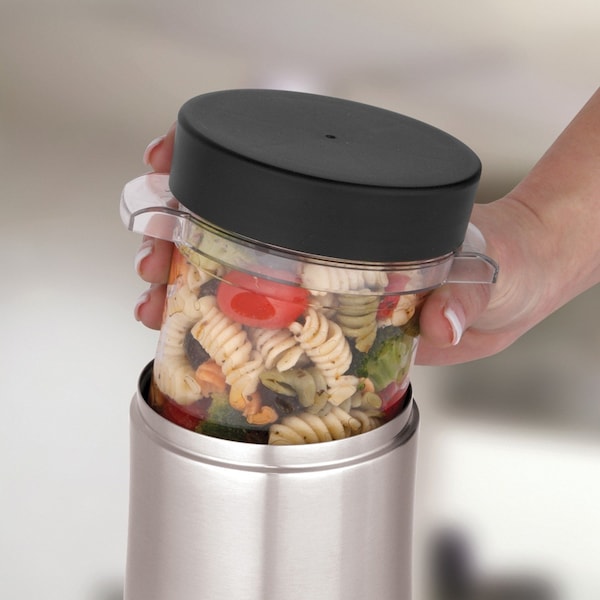 Thermos Stainless Steel Food Jar w/Micro Container, 12oz., Stainless Steel/Black - TS3200TRI6
