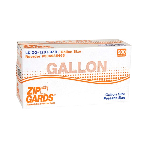Zipgards 2.7 Mil Low Density Clear Resealable gal. Size Freezer Bag, PK200 - 304985463