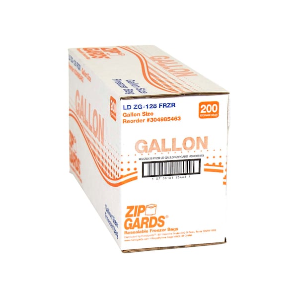 Zipgards 2.7 Mil Low Density Clear Resealable gal. Size Freezer Bag, PK200 - 304985463