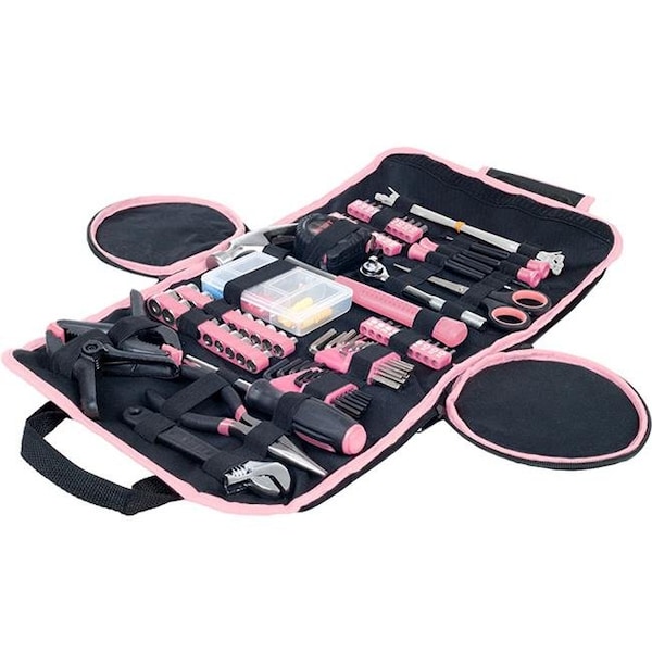Lavish Home Lavish Home A-PT1045 Household Hand Tool Set With Roll-Up Bag Great For the Home or Car; Black & Pink - 86 Piece - A-PT1045