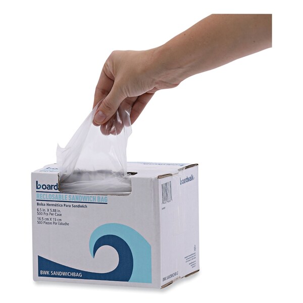 Boardwalk Reclosable Food Storage Bag, Sandwich, 1.15mil, 6.5"x5.89", Clr, PK500 - BWKSANDWICHBAG
