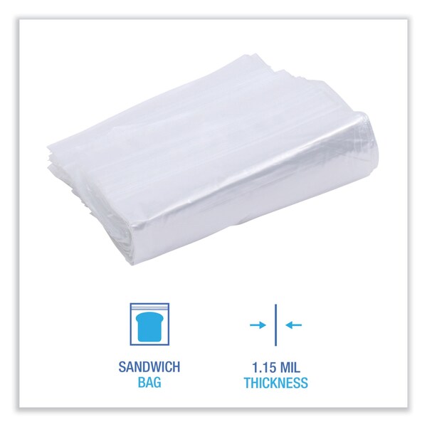 Boardwalk Reclosable Food Storage Bag, Sandwich, 1.15mil, 6.5"x5.89", Clr, PK500 - BWKSANDWICHBAG