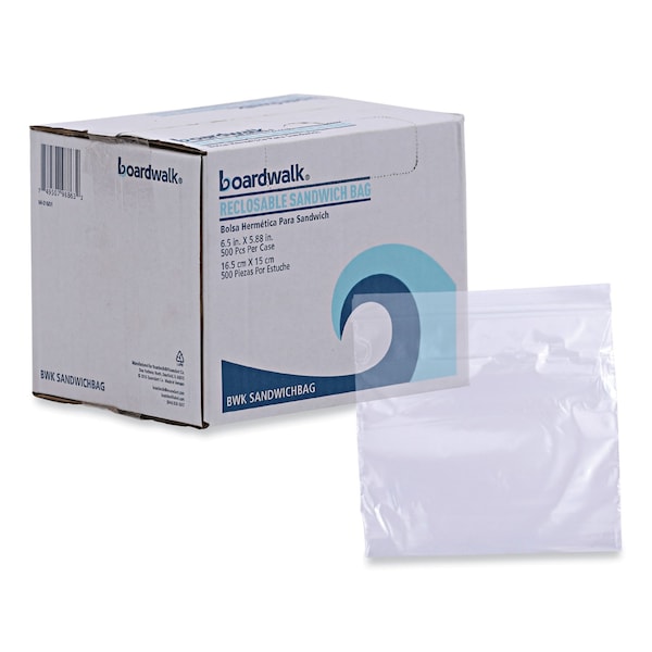 Boardwalk Reclosable Food Storage Bag, Sandwich, 1.15mil, 6.5"x5.89", Clr, PK500 - BWKSANDWICHBAG