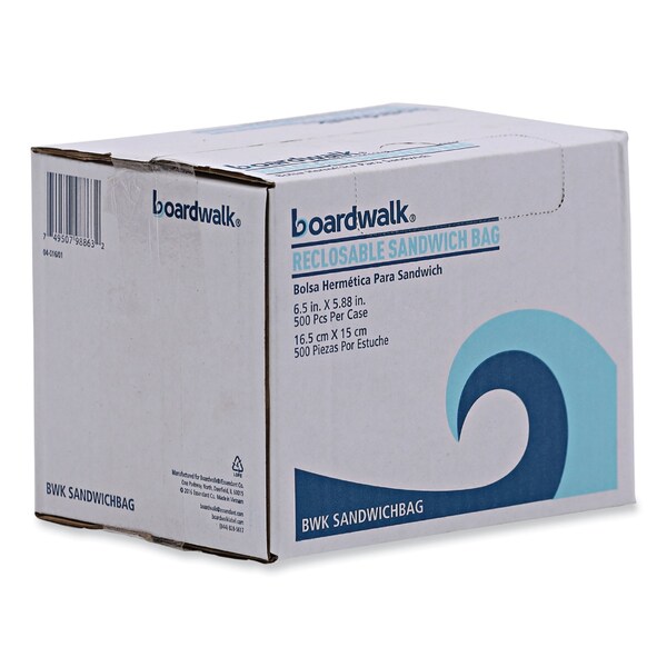Boardwalk Reclosable Food Storage Bag, Sandwich, 1.15mil, 6.5"x5.89", Clr, PK500 - BWKSANDWICHBAG