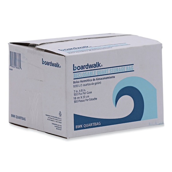 Boardwalk Reclosable Food Storage Bags, 1 qt, 1.75 mil, 7" x 8", Clear, PK500 - BWKQUARTBAG