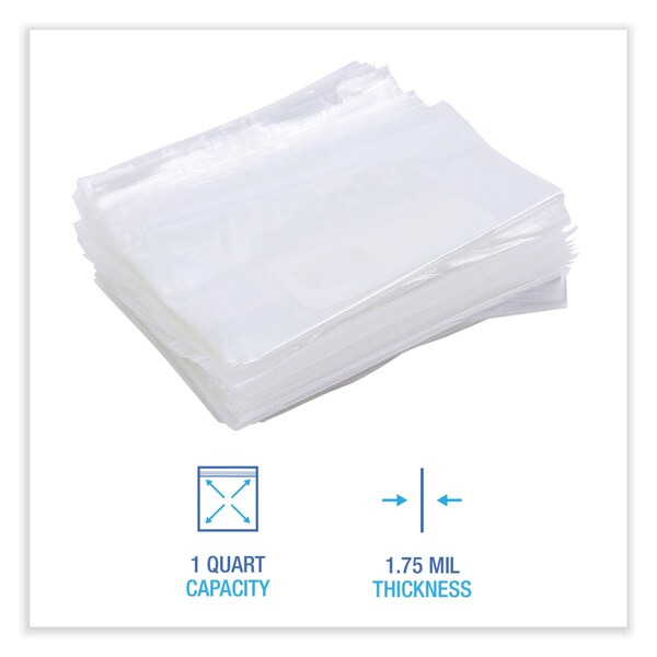 Boardwalk Reclosable Food Storage Bags, 1 qt, 1.75 mil, 7" x 8", Clear, PK500 - BWKQUARTBAG