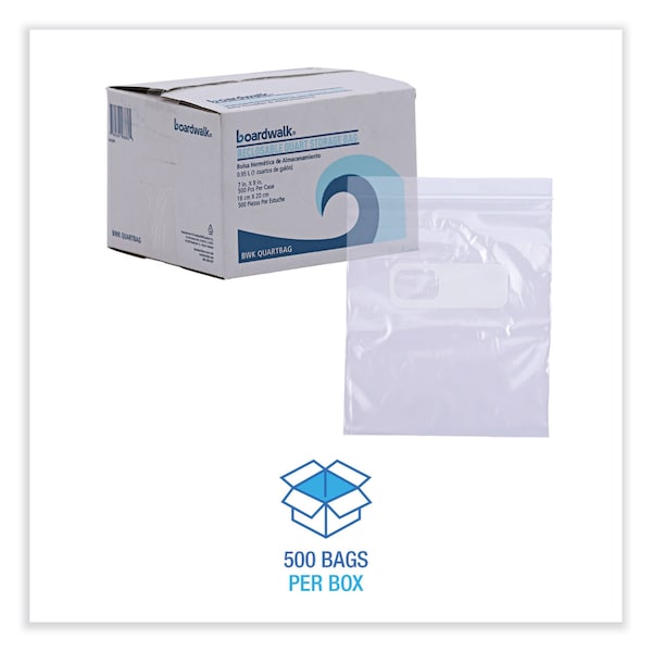 Boardwalk Reclosable Food Storage Bags, 1 qt, 1.75 mil, 7" x 8", Clear, PK500 - BWKQUARTBAG