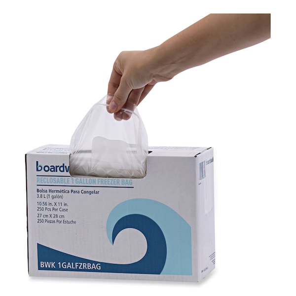 Boardwalk Reclosable Food Storage Bags, 1gal, 2.7 mil, 10.5" x 11", Clear, PK250 - BWK1GALFZRBAG