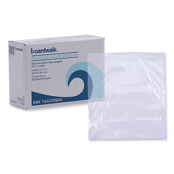 Boardwalk Reclosable Food Storage Bags, 1gal, 2.7 mil, 10.5" x 11", Clear, PK250 - BWK1GALFZRBAG