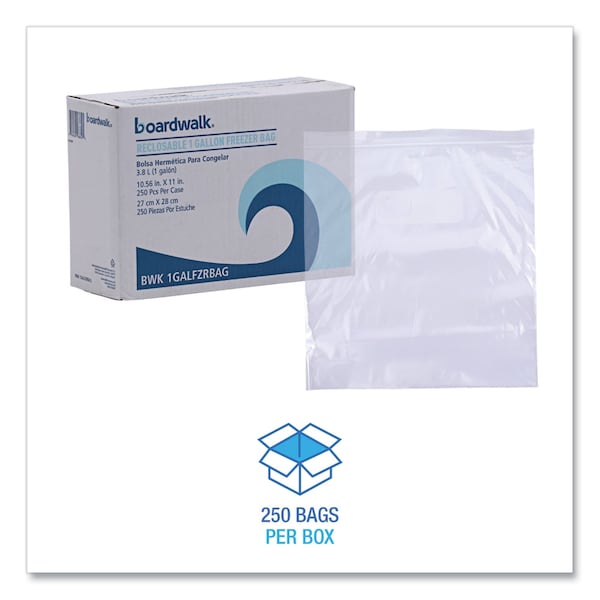 Boardwalk Reclosable Food Storage Bags, 1gal, 2.7 mil, 10.5" x 11", Clear, PK250 - BWK1GALFZRBAG
