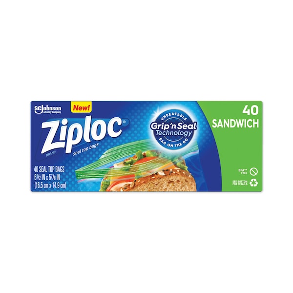 Ziploc Resealable Sandwich Bags, 1.2 mil, 6.5" x 5.88", Clear, PK480 PK - 315882