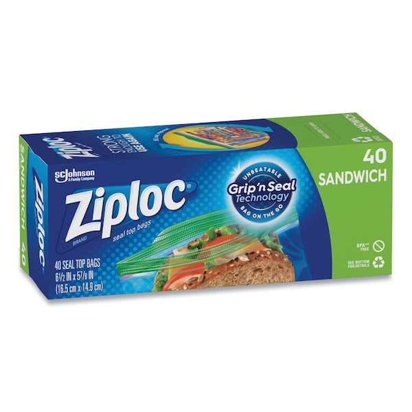 Ziploc Resealable Sandwich Bags, 1.2 mil, 6.5" x 5.88", Clear, PK480 PK - 315882