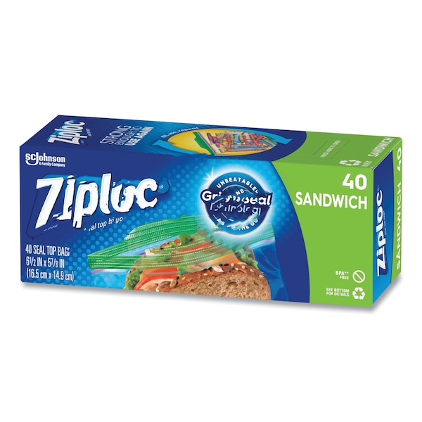 Ziploc Resealable Sandwich Bags, 1.2 mil, 6.5" x 5.88", Clear, PK480 PK - 315882