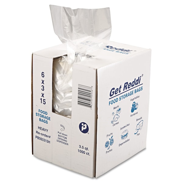 Inteplast Group Food Bags, 112 oz, 6" x 3" x 15", Clear, PK1000 - PB060315H