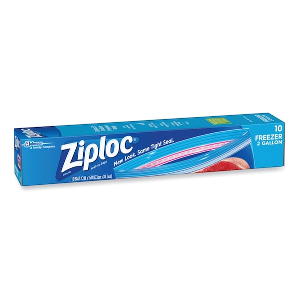 Ziploc Zipper Freezer Bags, 2 gal, 13" x 15", Clear, PK10, 10PK - 665258