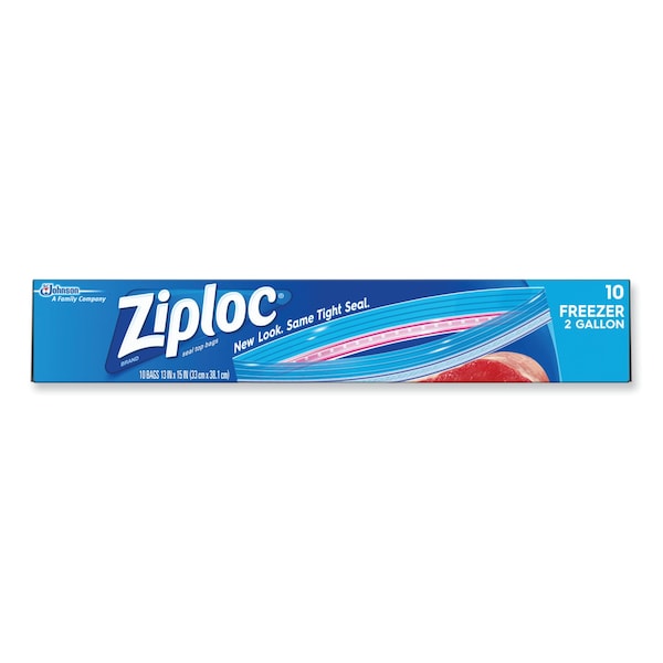 Ziploc Zipper Freezer Bags, 2 gal, 13" x 15", Clear, PK10, 10PK - 665258