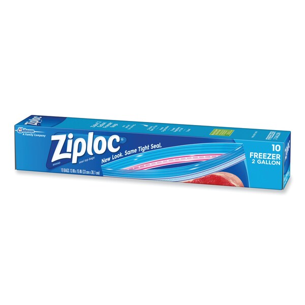 Ziploc Zipper Freezer Bags, 2 gal, 13" x 15", Clear, PK10, 10PK - 665258