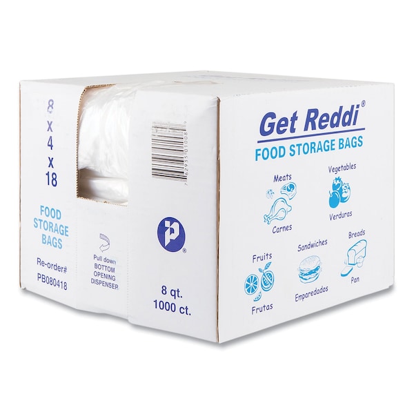 Inteplast Group Food Bags, 8 qt, 0.85 mil, 8" x 18", Clear, PK1000 - PB080418