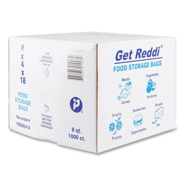 Inteplast Group Food Bags, 8 qt, 0.85 mil, 8" x 18", Clear, PK1000 - PB080418