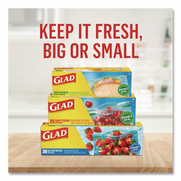 Glad Sandwich Zipper Bags, 6.63" x 8", Clear, PK600 PK - 57263