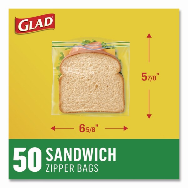 Glad Sandwich Zipper Bags, 6.63" x 8", Clear, PK600 PK - 57263