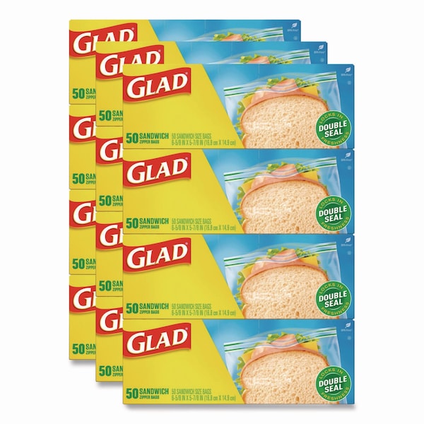 Glad Sandwich Zipper Bags, 6.63" x 8", Clear, PK600 PK - 57263