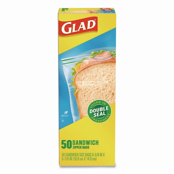 Glad Sandwich Zipper Bags, 6.63" x 8", Clear, PK600 PK - 57263