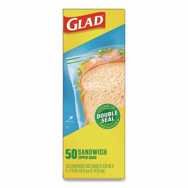 Glad Sandwich Zipper Bags, 6.63" x 8", Clear, PK600 PK - 57263
