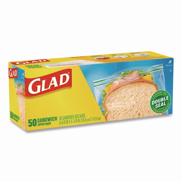 Glad Sandwich Zipper Bags, 6.63" x 8", Clear, PK600 PK - 57263