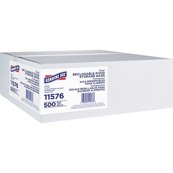 Genuine Joe Food Storage Bags 1.75 mil (44 Micron) Thickness Clear, PK500 - 11576CT