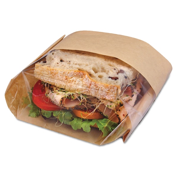 Bagcraft Dubl View Sandwich Bags, 2.35 mil, 9.5" x 2.75", Natural Brown, PK500 - 300094