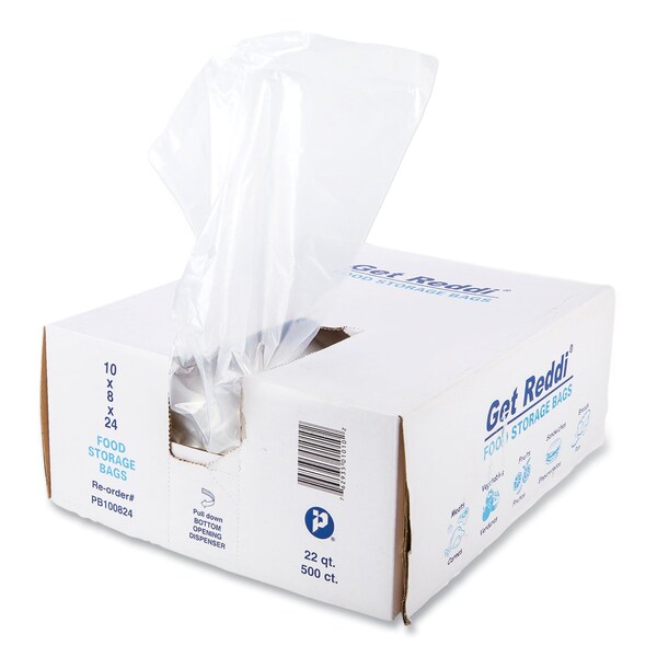 Inteplast Group Food Bags, 5.5 gal, 10" x 8" x 24", Clear, PK500 - PB100824