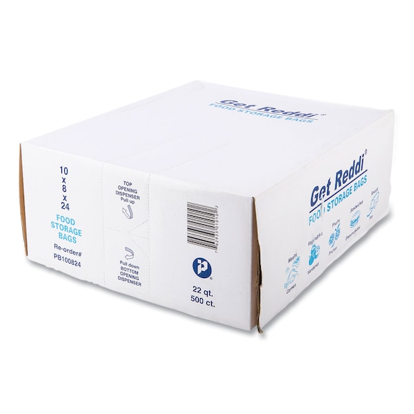 Inteplast Group Food Bags, 5.5 gal, 10" x 8" x 24", Clear, PK500 - PB100824